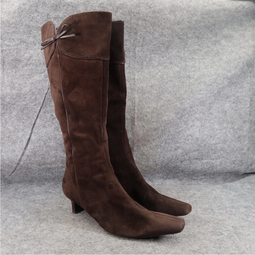 Ecco brown suede kitten heel tall boots bow size 40 9 9.5 coquette Sandy liang